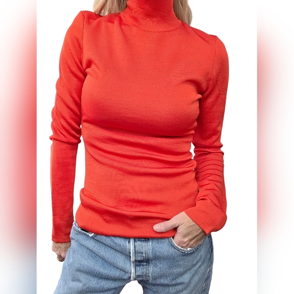 Missoni Italy Wool Blend Turtleneck Sweater 44 Orange Red Logo Knit